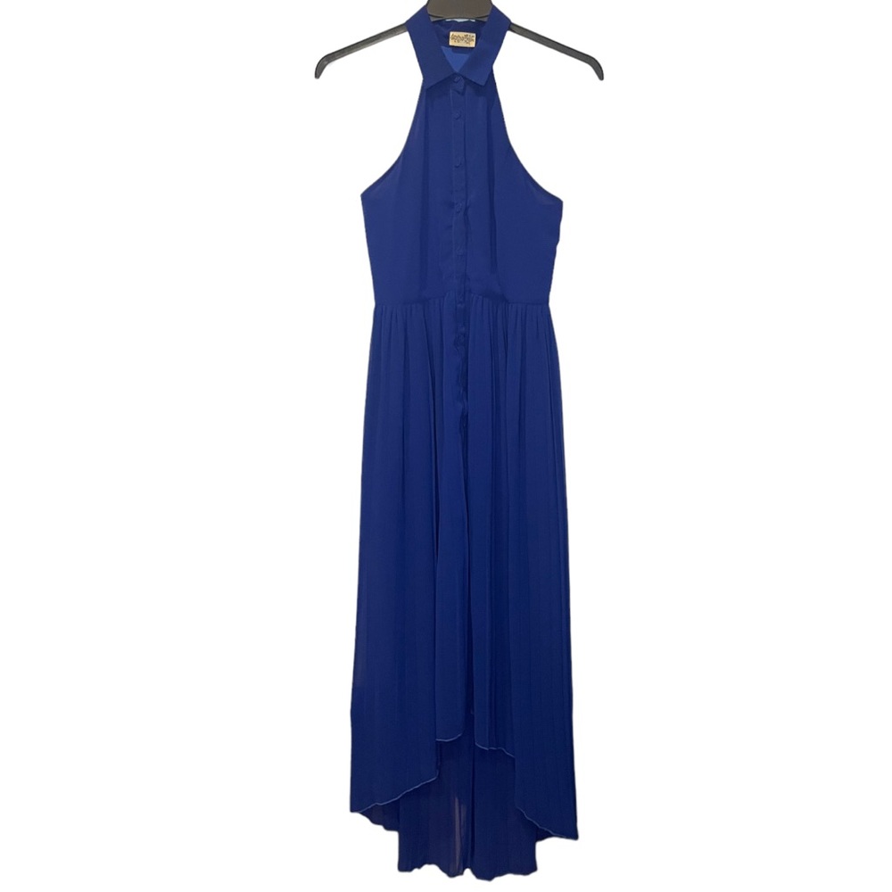 Sanjoy Royal Blue Pleated Skirt Halter Dress